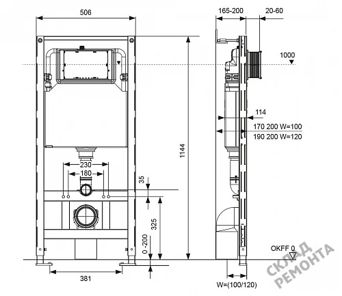 Фото Инсталляция для подвесного унитаза Tecespring S300300 без кнопки купить в Кургане: цена, описание, фото. Интернет-магазин 2