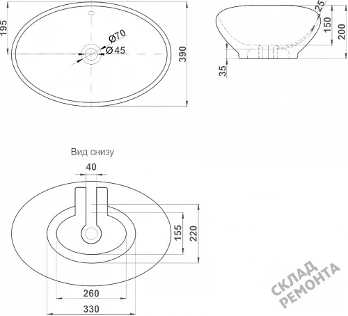 Фото Раковина накладная Velvex 7027А, 57 см купить в Кургане: цена, описание, фото. Интернет-магазин 2