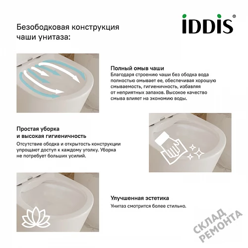 Фото Унитаз подвесной Iddis Билд BILRDSEi25 безободковый купить в Кургане: цена, описание, фото. Интернет-магазин 4